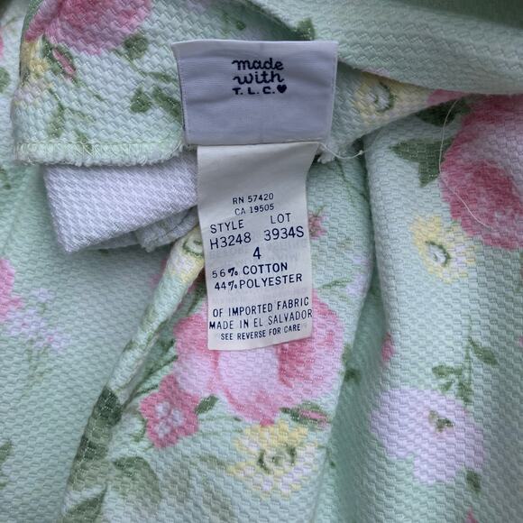 VTG 90s Hartstrings Dress Girls 4 Cap Sleeve Green Pastel Floral Easter Spring - Picture 8 of 9